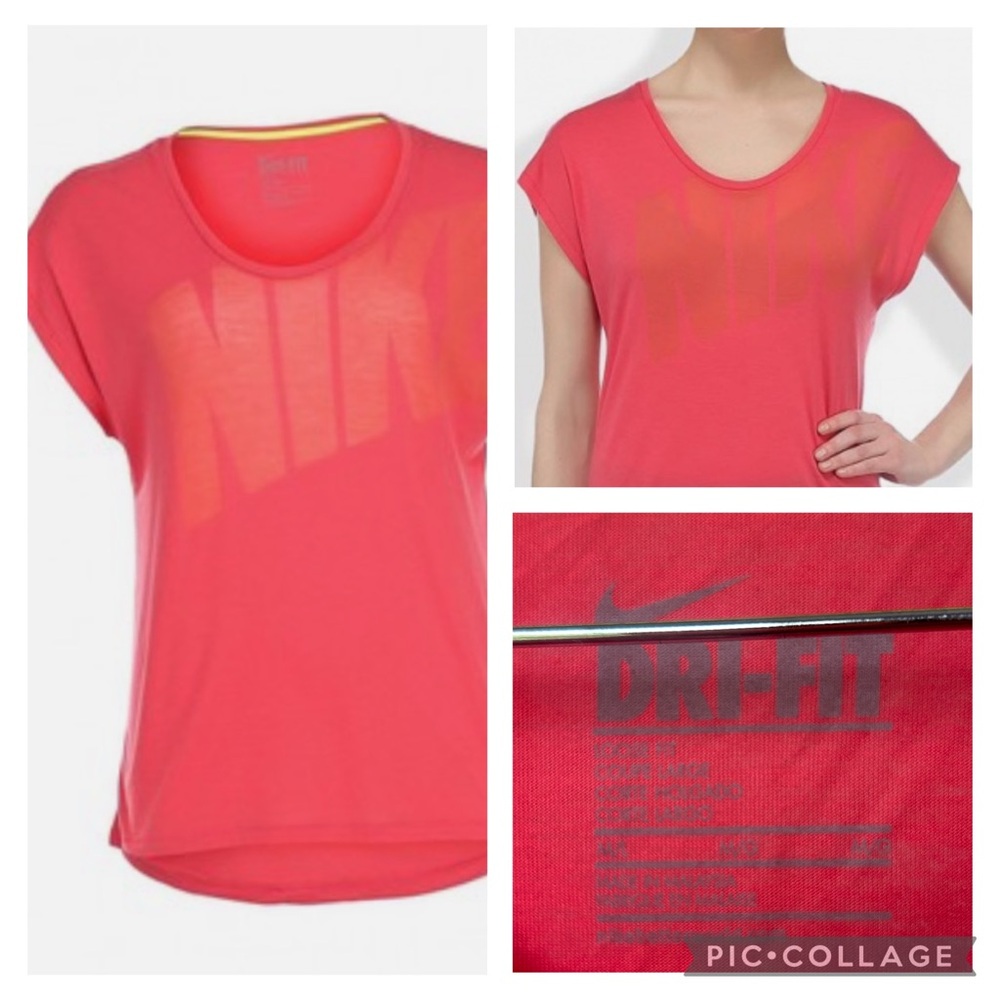 NWT Nike Boxy Dri-Fit tee faint spell out coral pink M/L